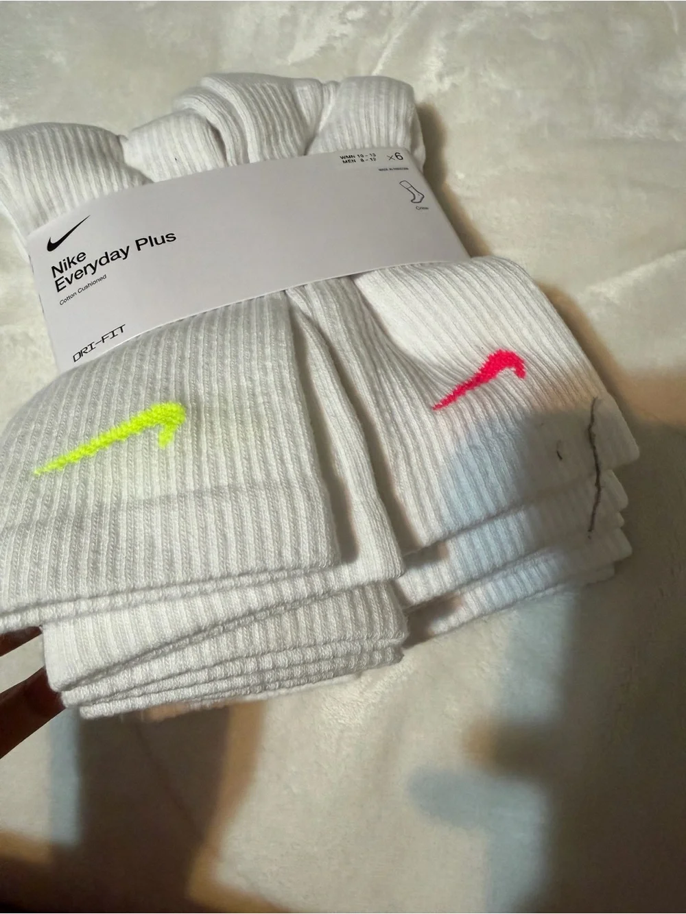 Nike White Athletic Crew Socks with Blue & Orange Accents - 6 Pack
